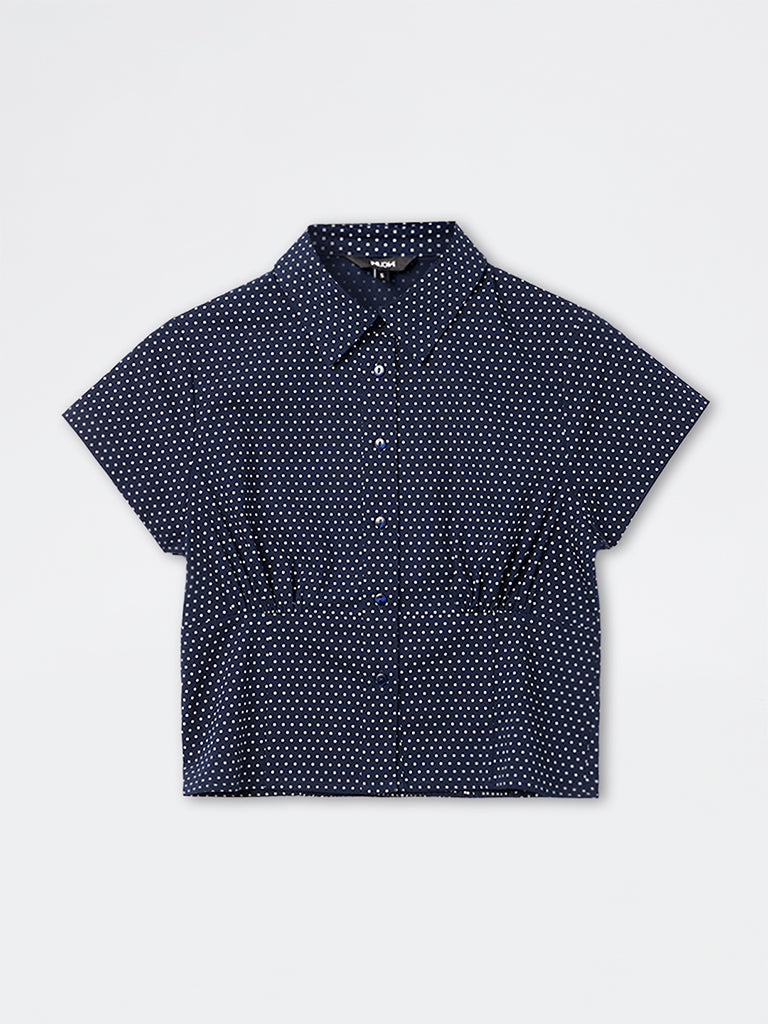 Nuon Navy Cotton Relaxed Top