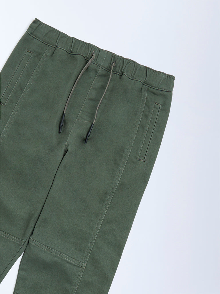 Y&F Kids Boys Olive Mid-Rise Cotton-Blend Joggers