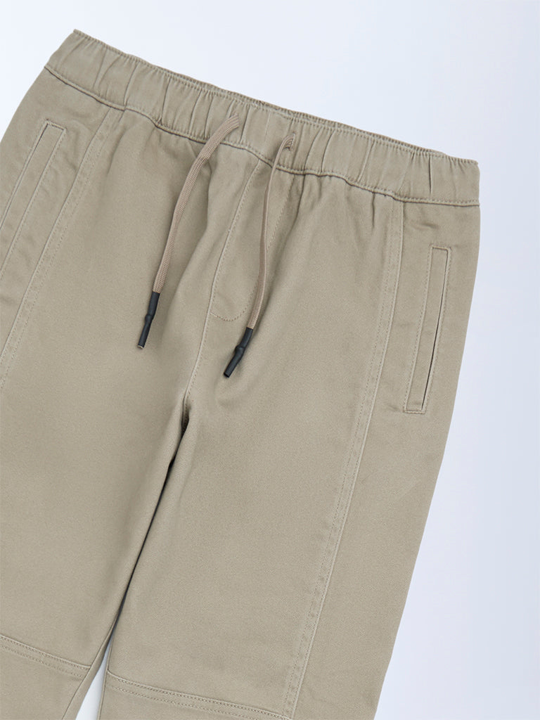 Y&F Kids Boys Taupe Mid-Rise Cotton-Blend Joggers