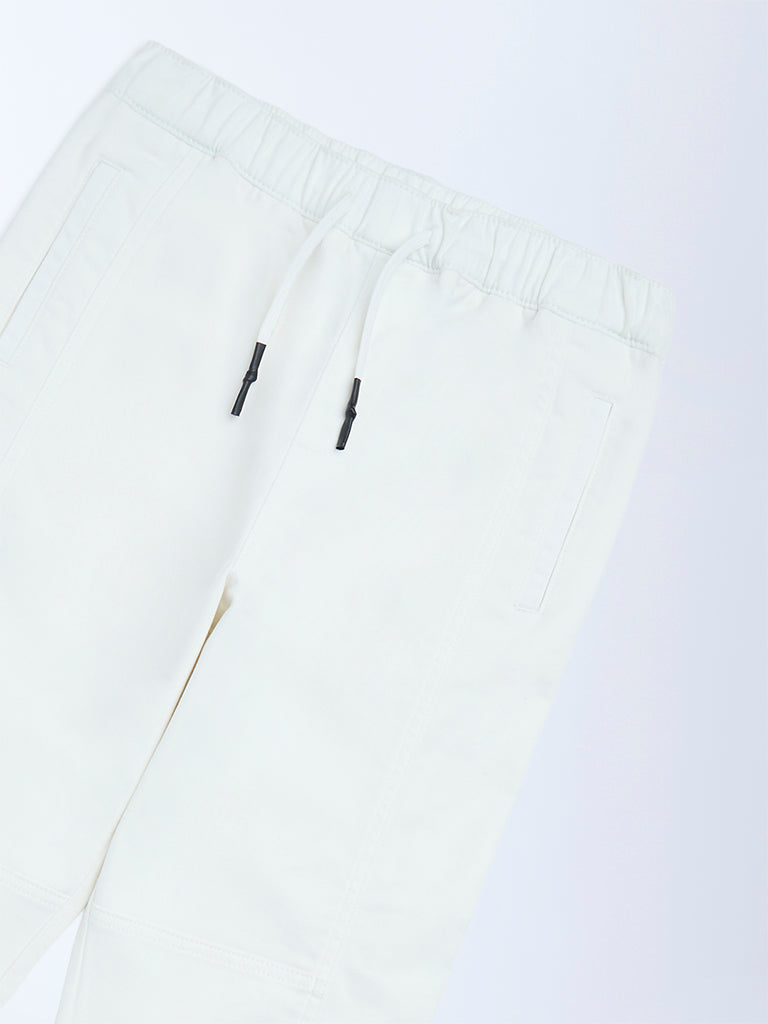 Y&F Kids Boys White Mid-Rise Cotton-Blend Joggers