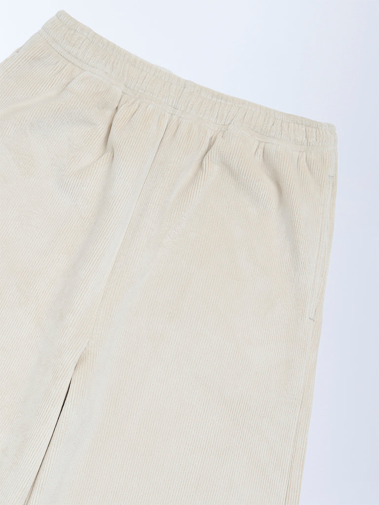 Y&F Kids Girls Beige Cargo-Style High-Rise Cotton Trousers