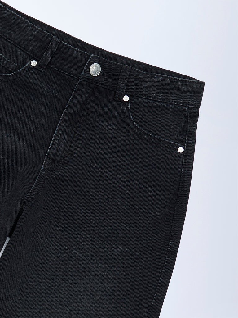 Y&F Kids Girls Black Wide-Leg High-Rise Jeans