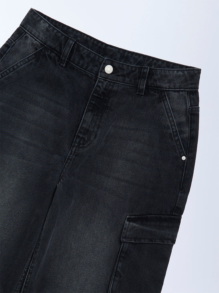 Y&F Kids Boys Charcoal Washed Relaxed-Fit Mid-Rise Jeans