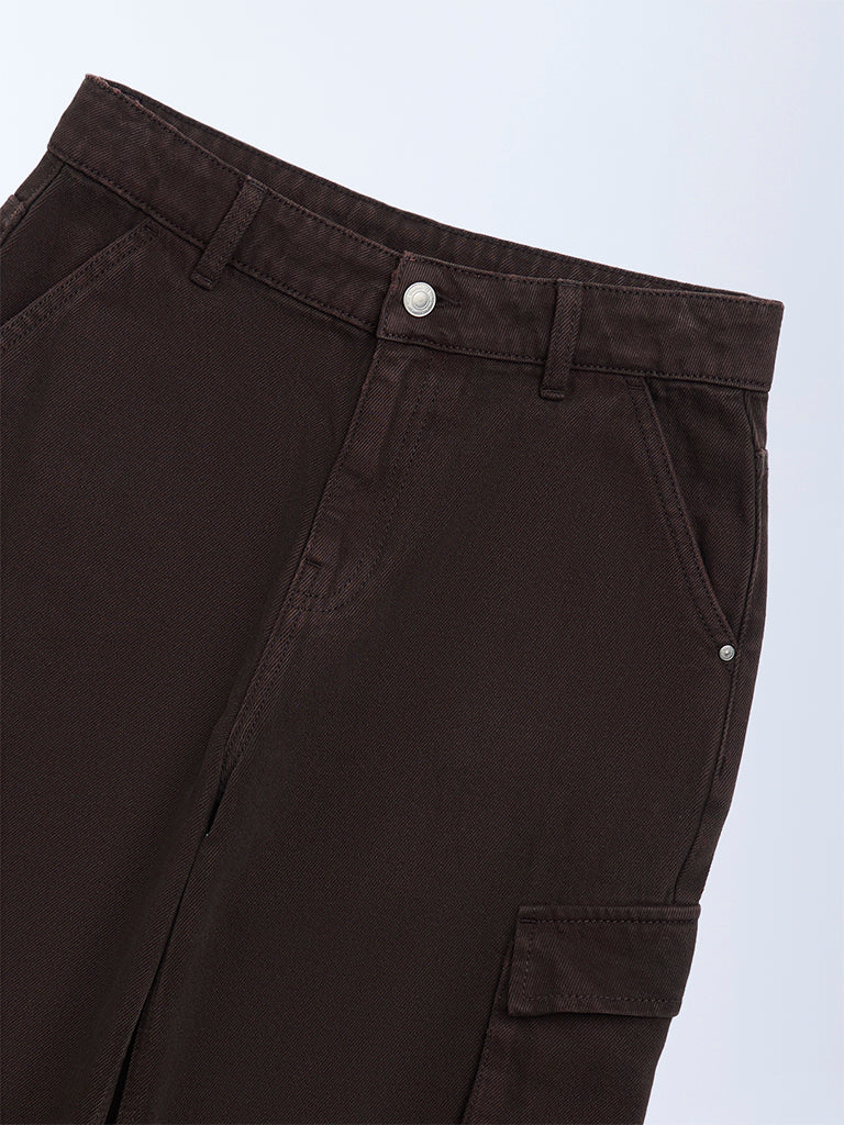Y&F Kids Boys Brown Relaxed-Fit Mid-Rise Jeans
