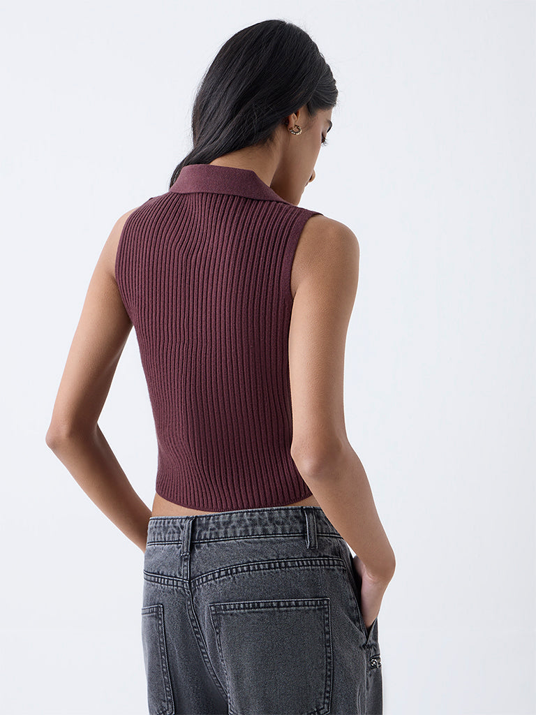 Nuon Brown Self-Striped Top