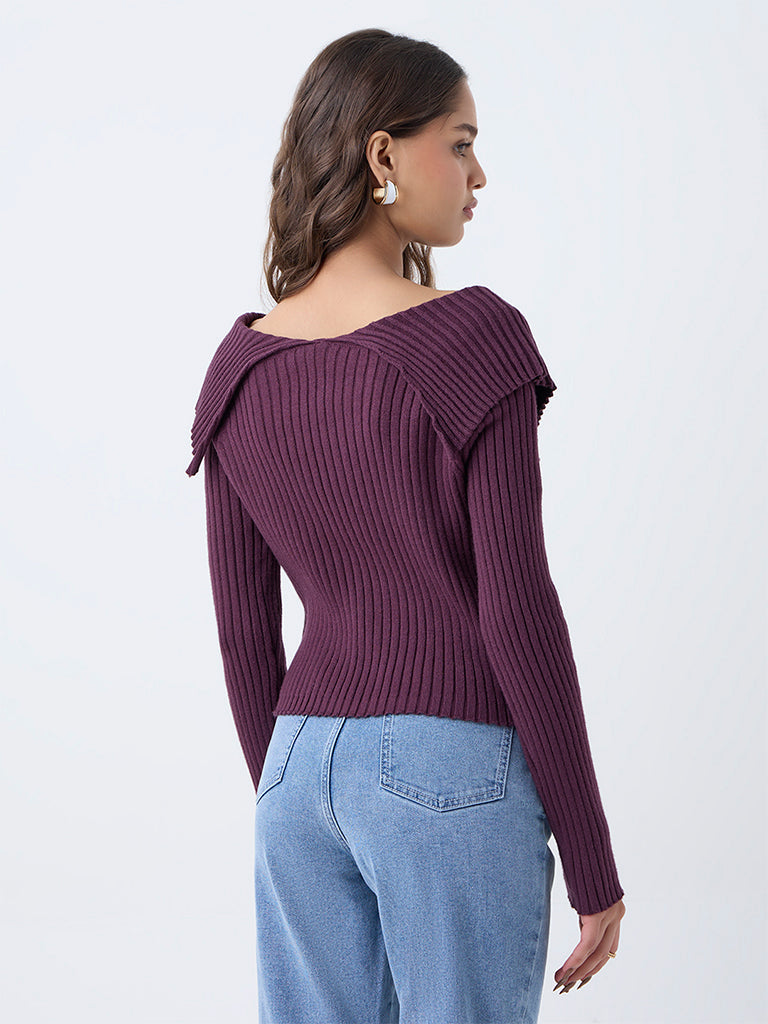 LOV Plum Ribbed Textured Top