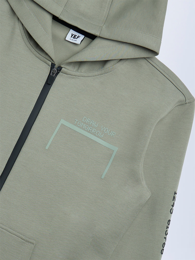 Y&F Kids Boys Sage Printed Hooded Jacket
