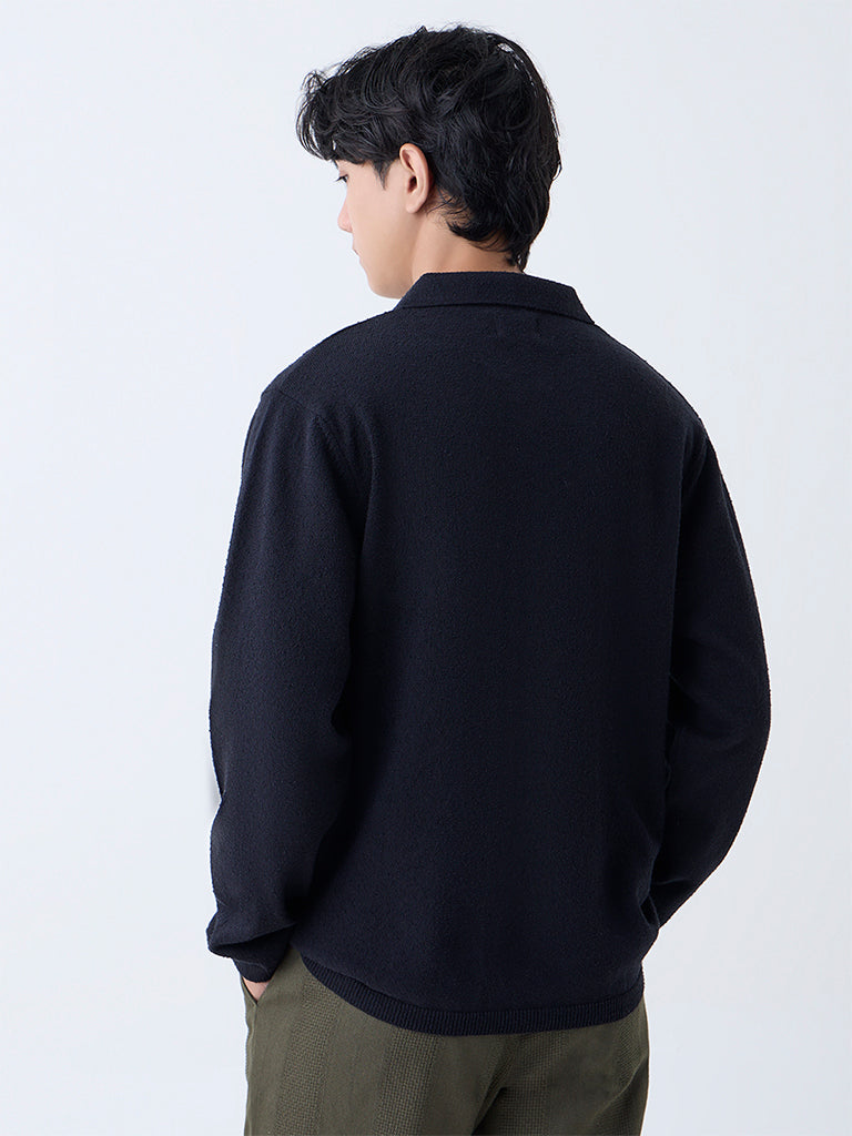 ETA Black Knitted Relaxed-Fit Cotton-Blend Sweater