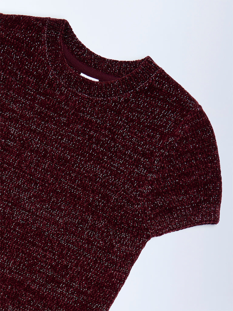 Y&F Kids Girls Burgundy Knitted Bodycon Dress