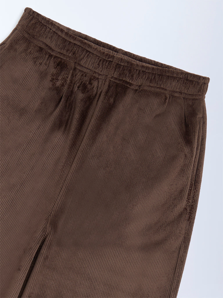 Y&F Kids Girls Dark Brown Mid-Rise Corduroy Trousers