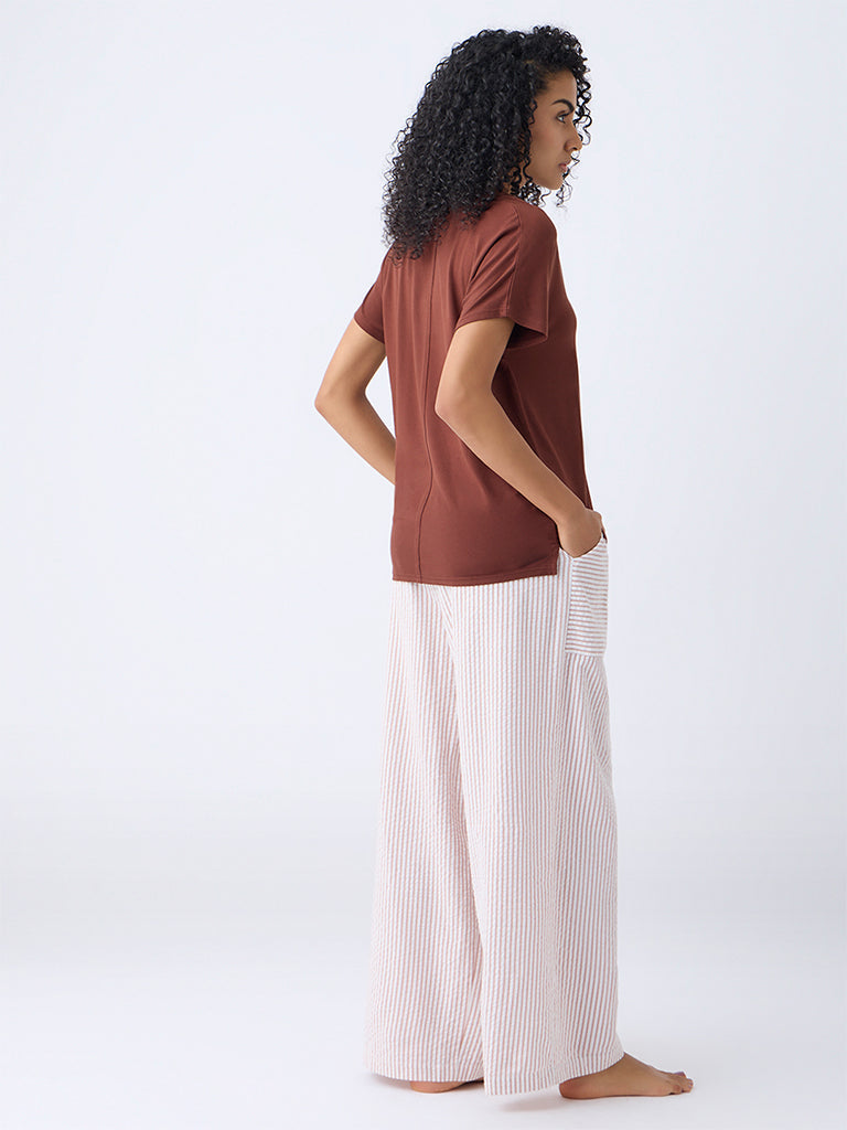 Wunderlove Light Brown Wide-Leg High-Rise Cotton Pants