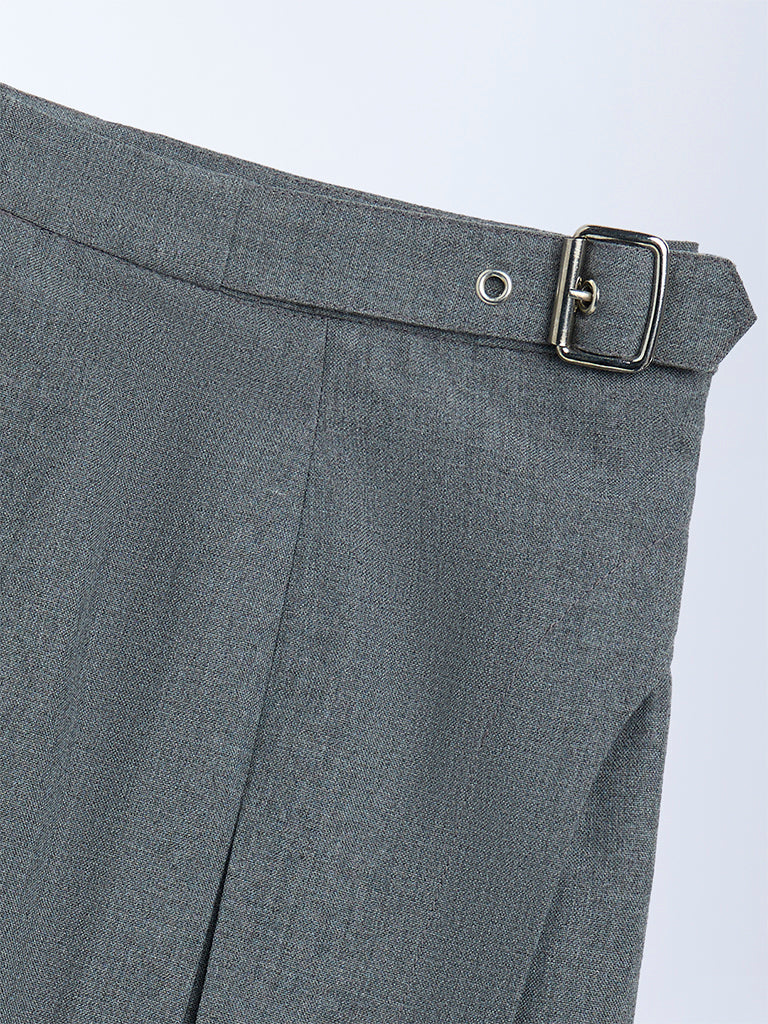 Y&F Kids Girls Grey Box Pleated High-Rise Cotton-Blend Skirt