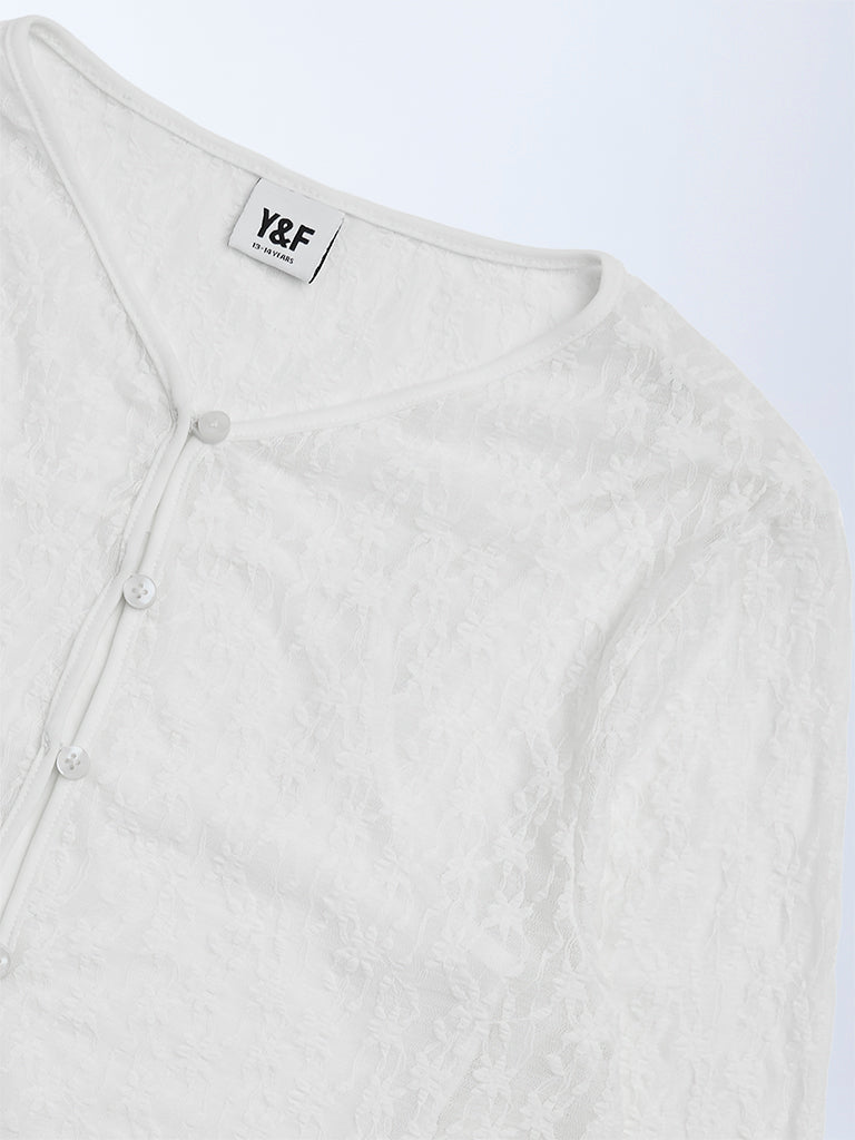 Y&F Kids Girls Ivory Floral Lace Top