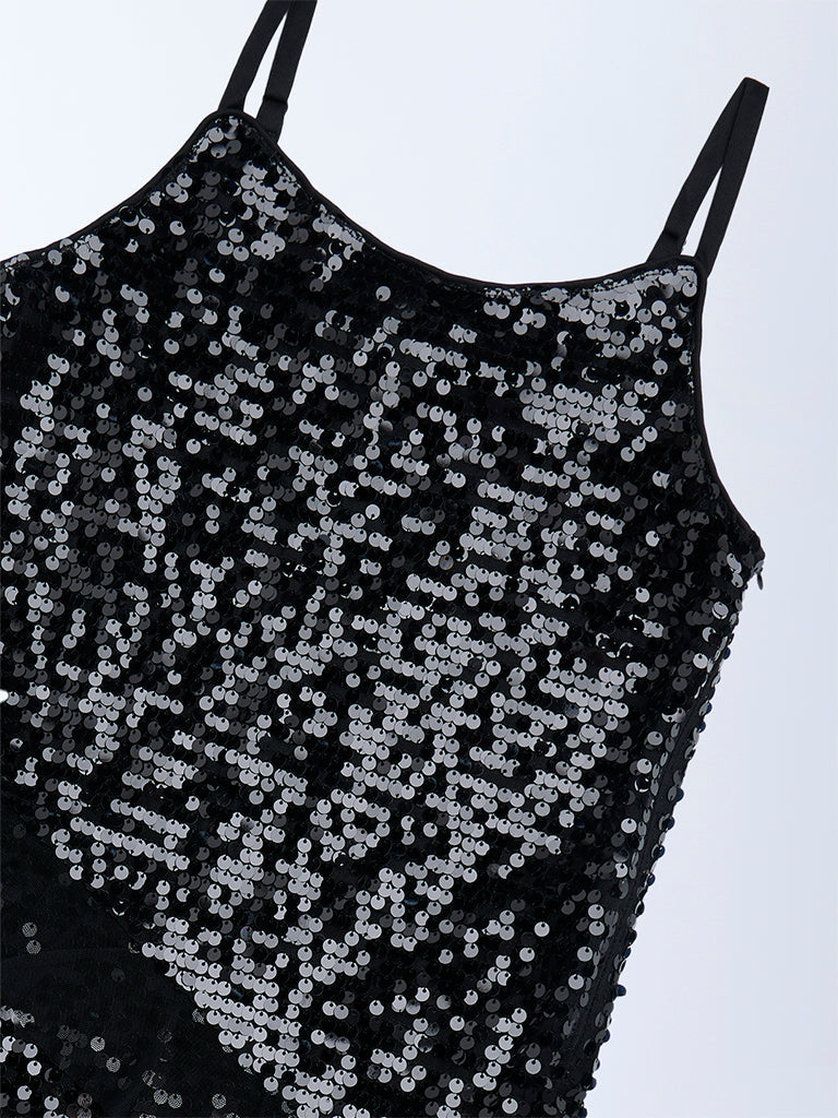 Y&F Kids Girls Black Sequin Embellished Party Dress