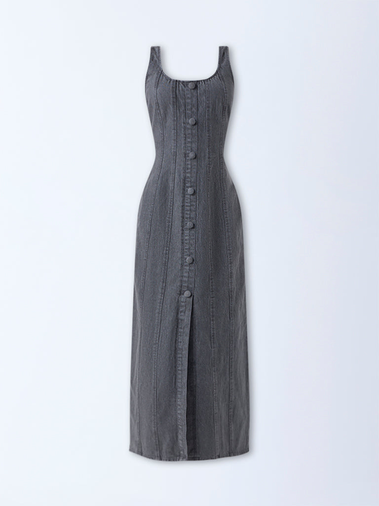 LOV Grey Denim A-Line Dress