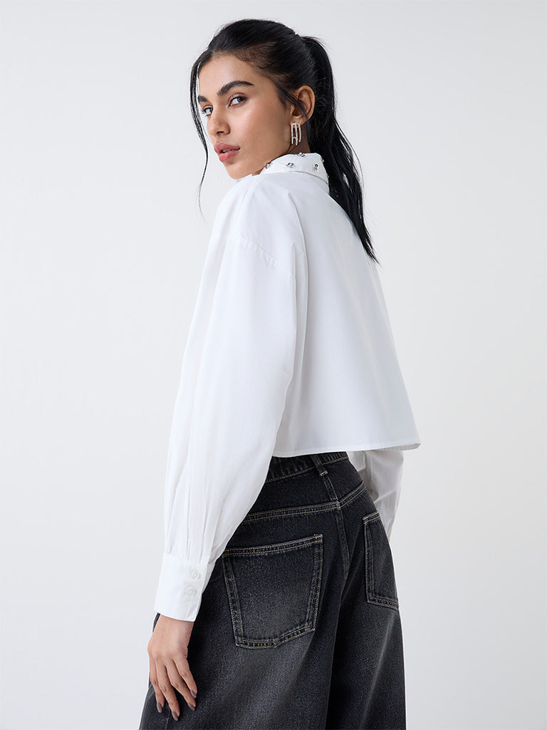 Nuon White Embellished Cotton Shirt