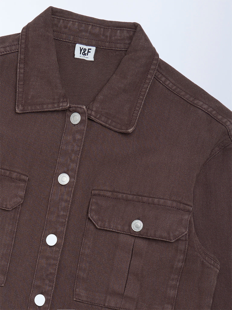 Y&F Kids Girls Dark Brown Denim Jacket