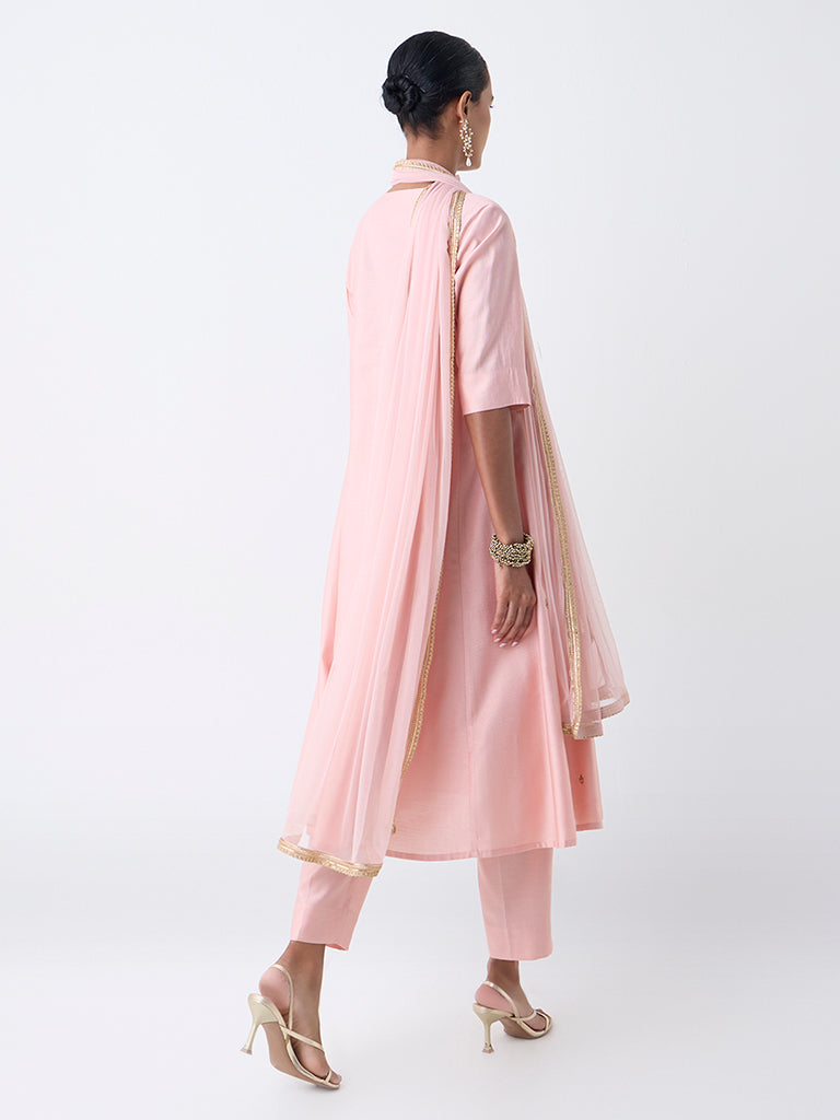 Vark Pink Embroidered Fit-and-Flare Ethnic Set