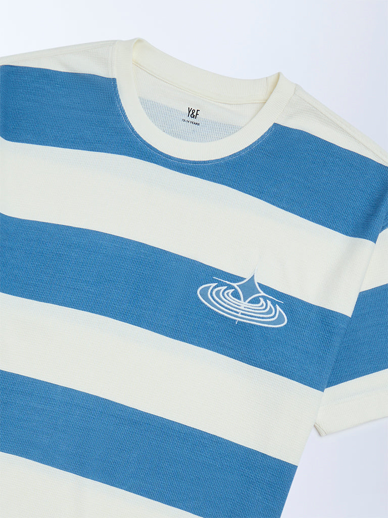 Y&F Kids Boys Blue Striped Cotton T-Shirt