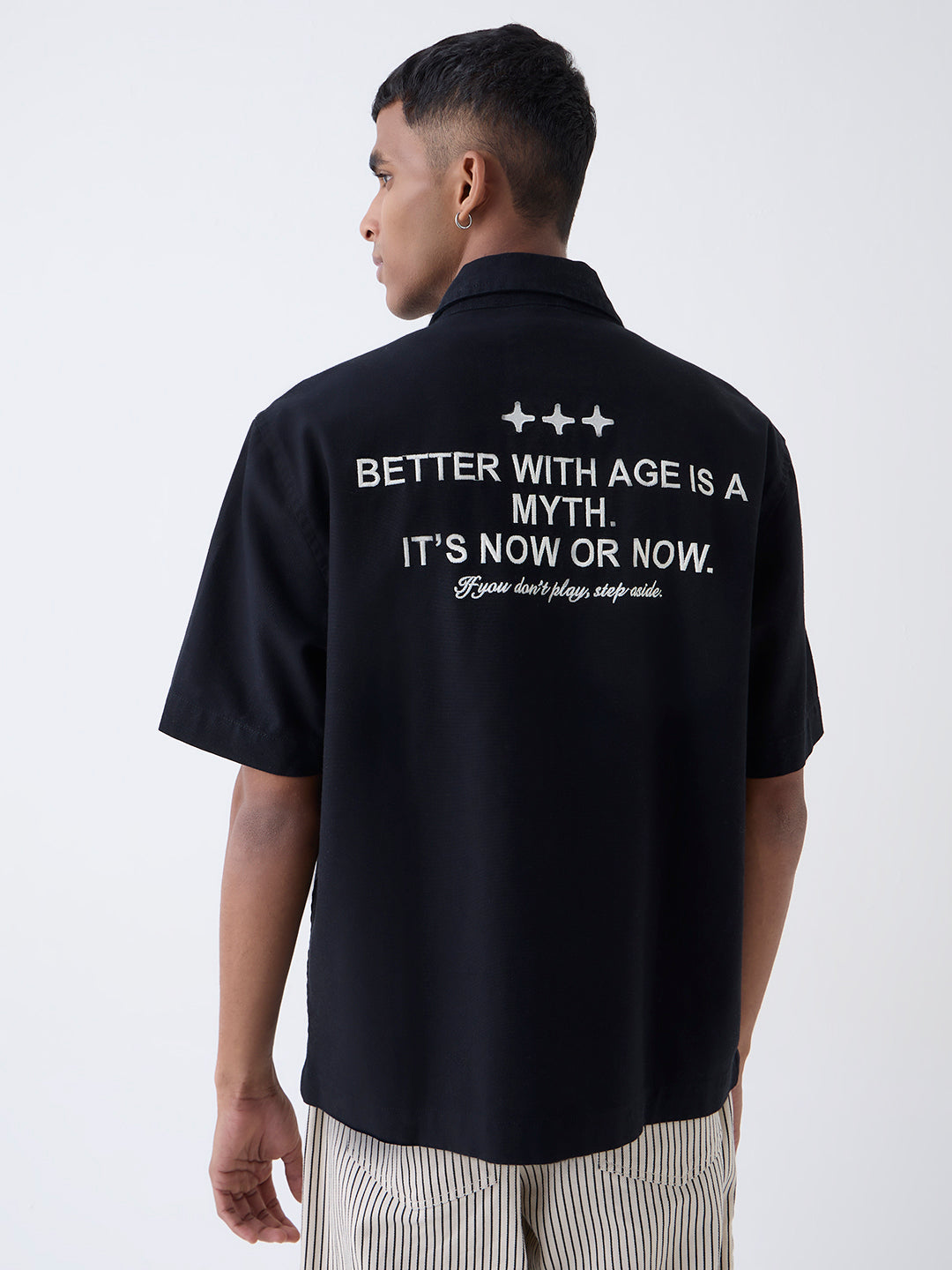 Nuon Black Text Design Relaxed-Fit Cotton Jacket