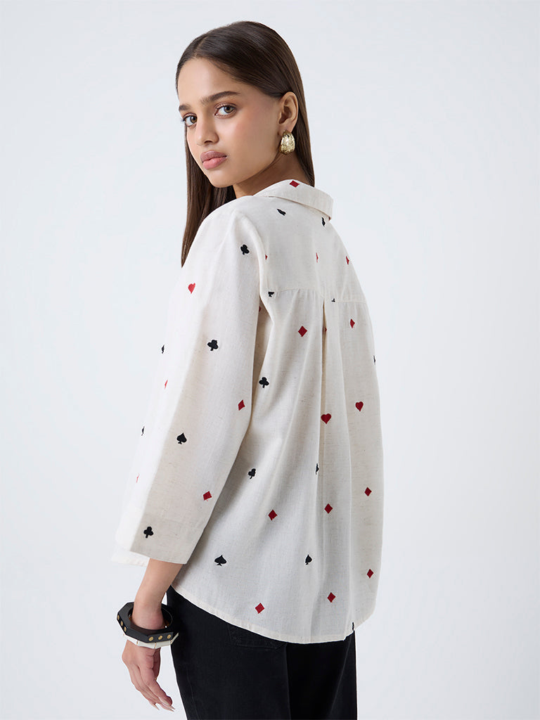 Utsa Off-White Embroidered Cotton-Blend Tunic
