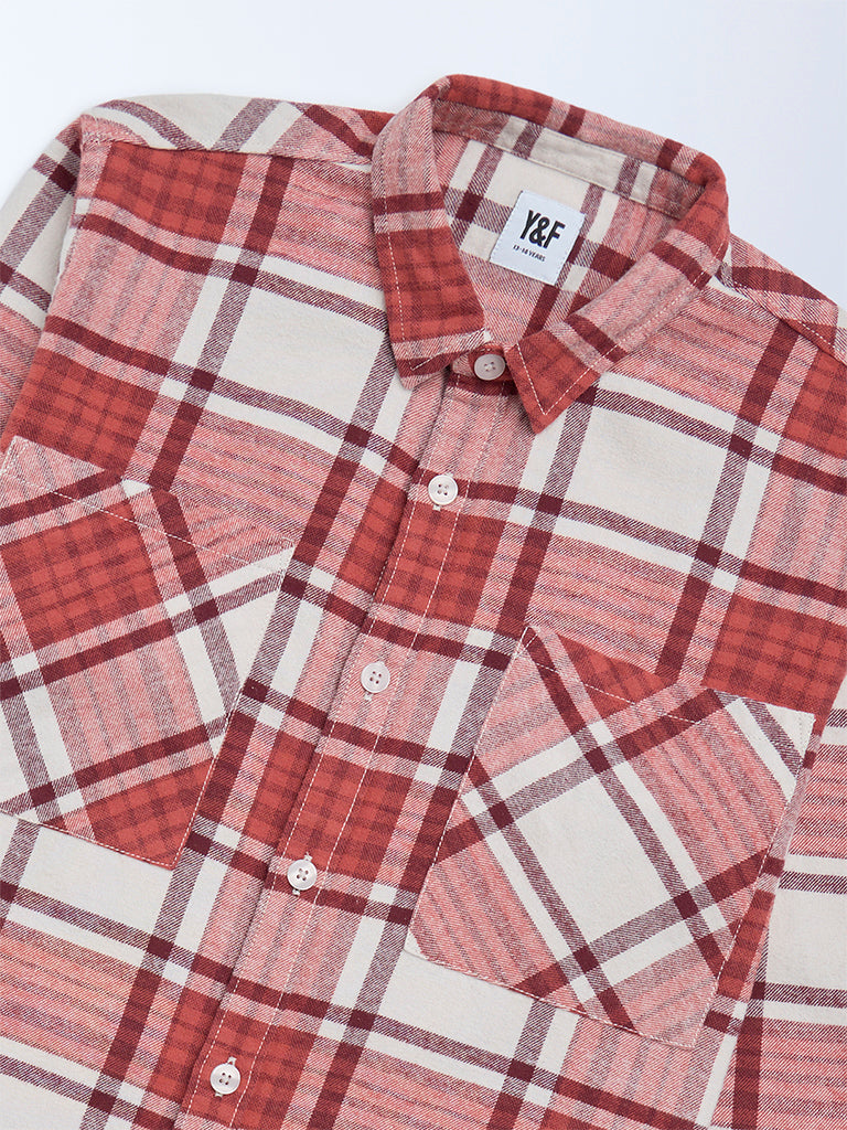 Y&F Kids Boys Red Checks Design Cotton Shirt