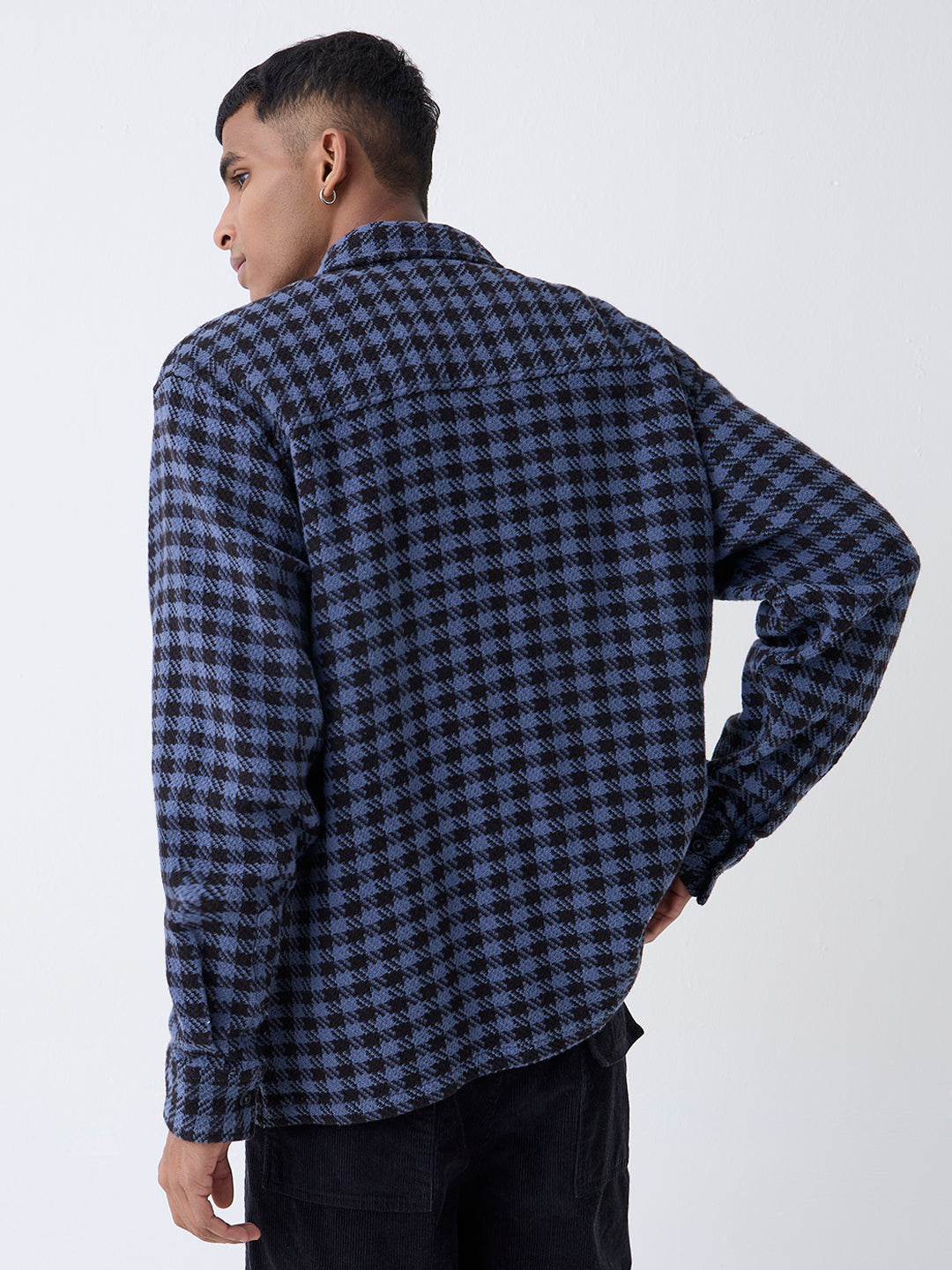 Nuon Blue Houndstooth Checkered Relaxed-Fit Cotton Jacket