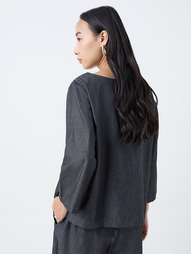 Utsa Black Embroidered Denim Tunic