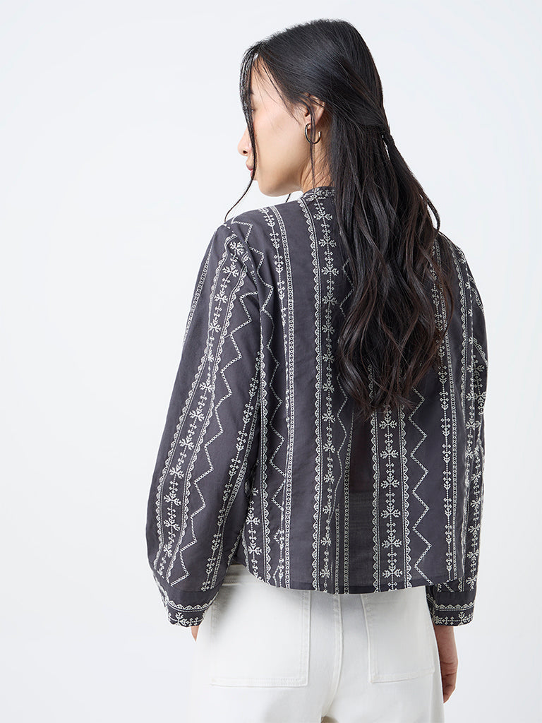 Utsa Black Embroidered Cotton Tunic