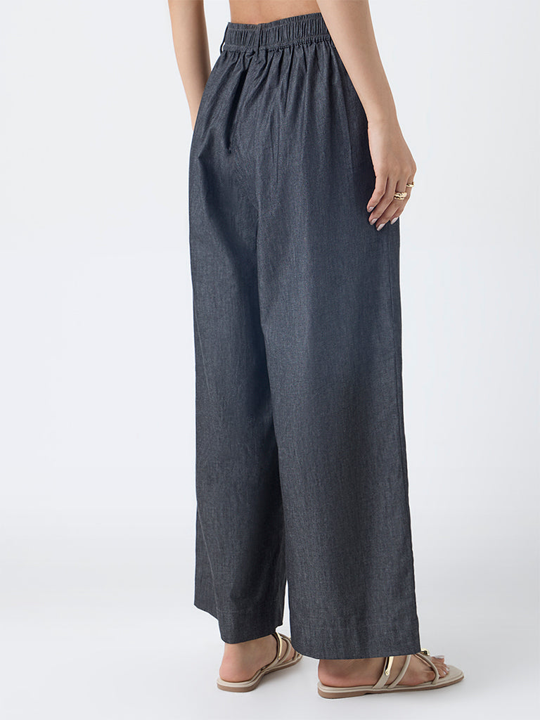 Utsa Black Solid Cotton Pants