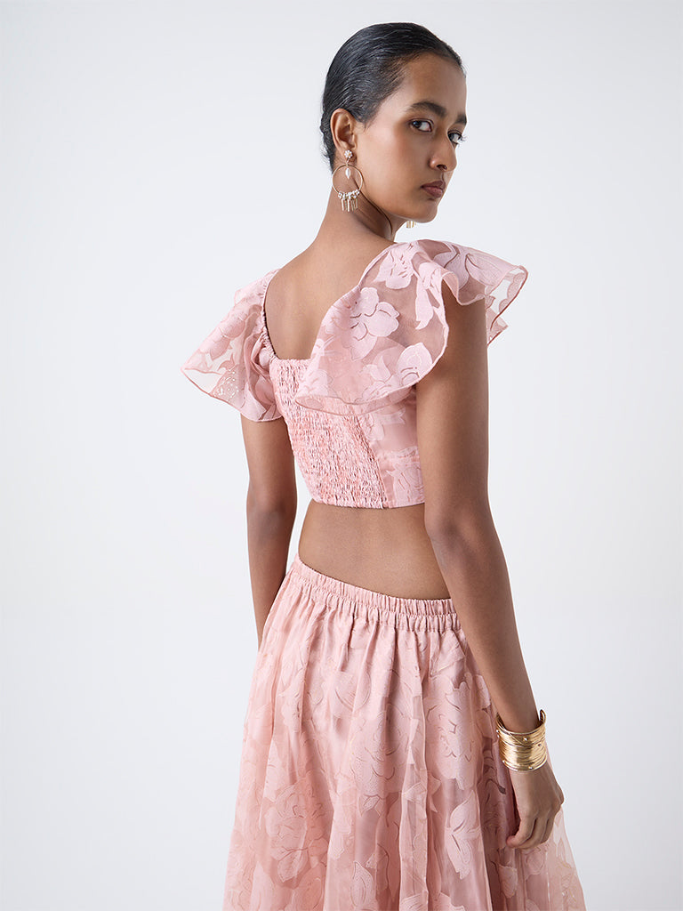 Vark Blush Pink Floral Printed Cotton-Blend Ethnic Blouse