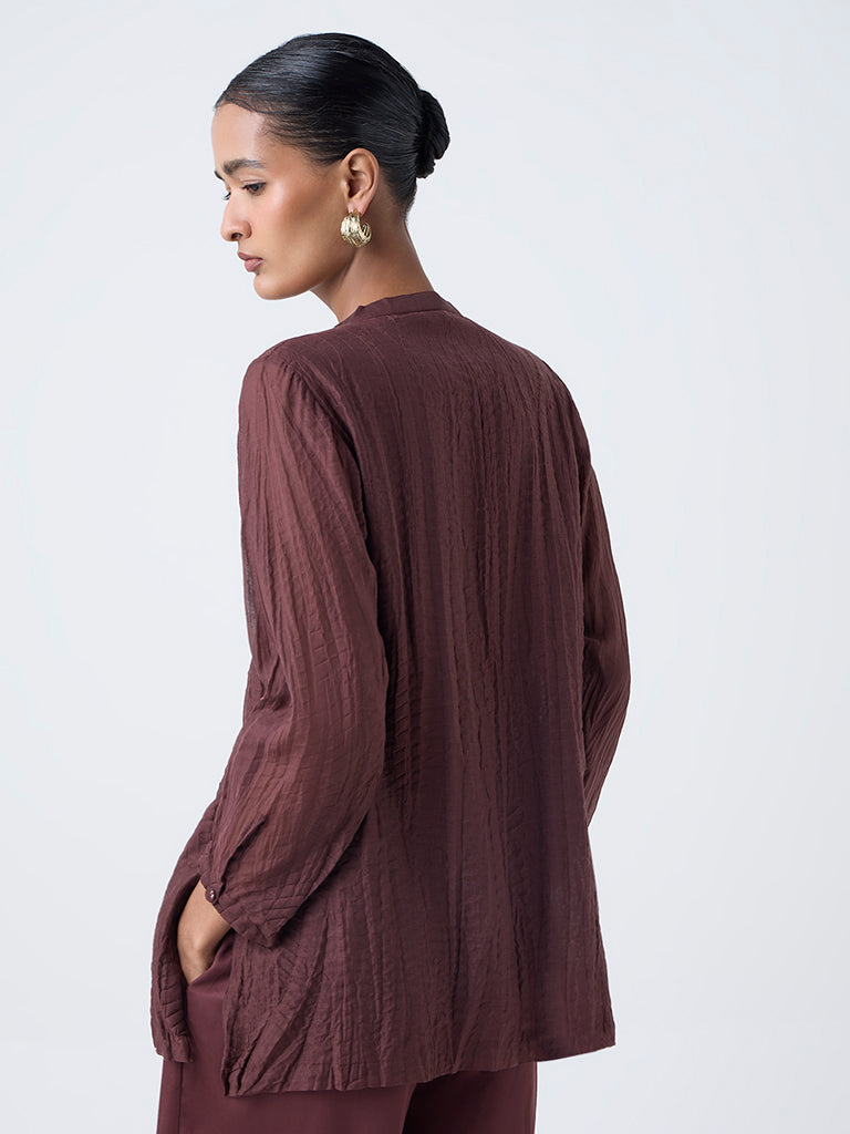 Zuba Brown Crinkle-Textured Cotton-Blend Tunic