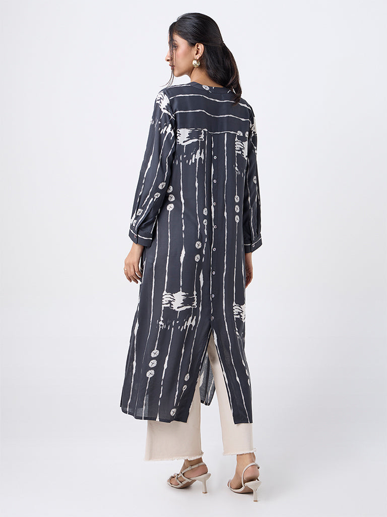 Utsa Black Leheriya Printed A-Line Kurta