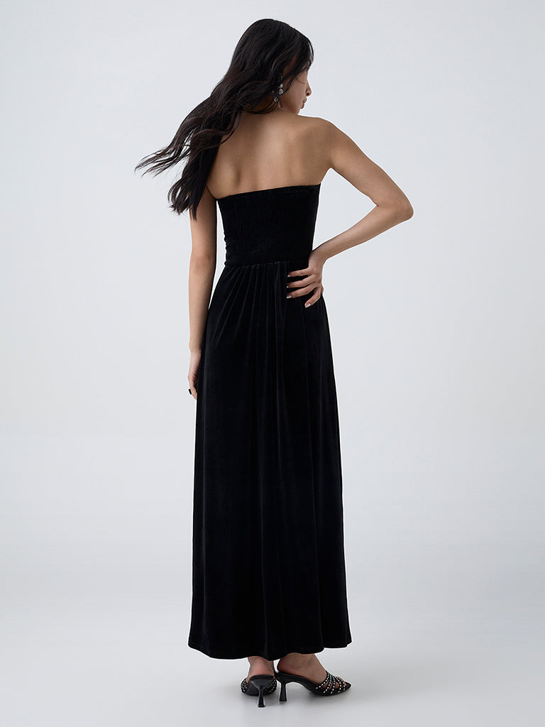 LOV Black Sequin Embellished Velvet Tube Dress