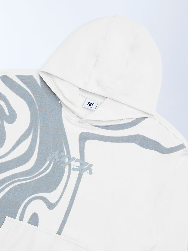 Y&F Kids Boys Off-White Printed Cotton-Blend Hoodie