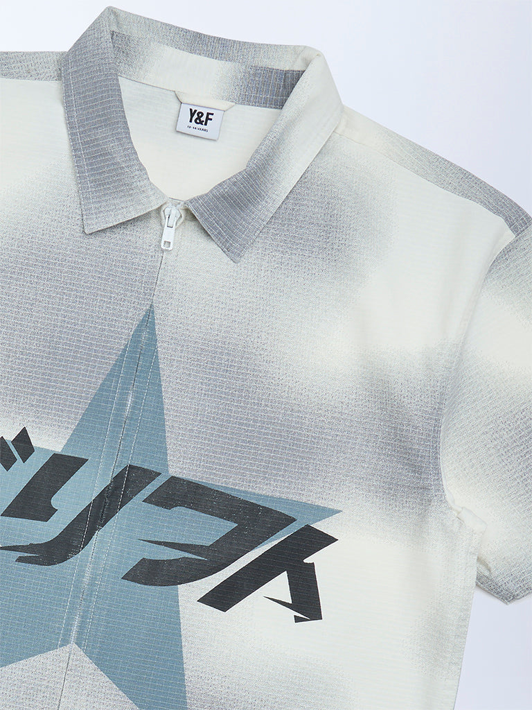 Y&F Kids Boys Grey Printed Resort-Fit Cotton Shirt