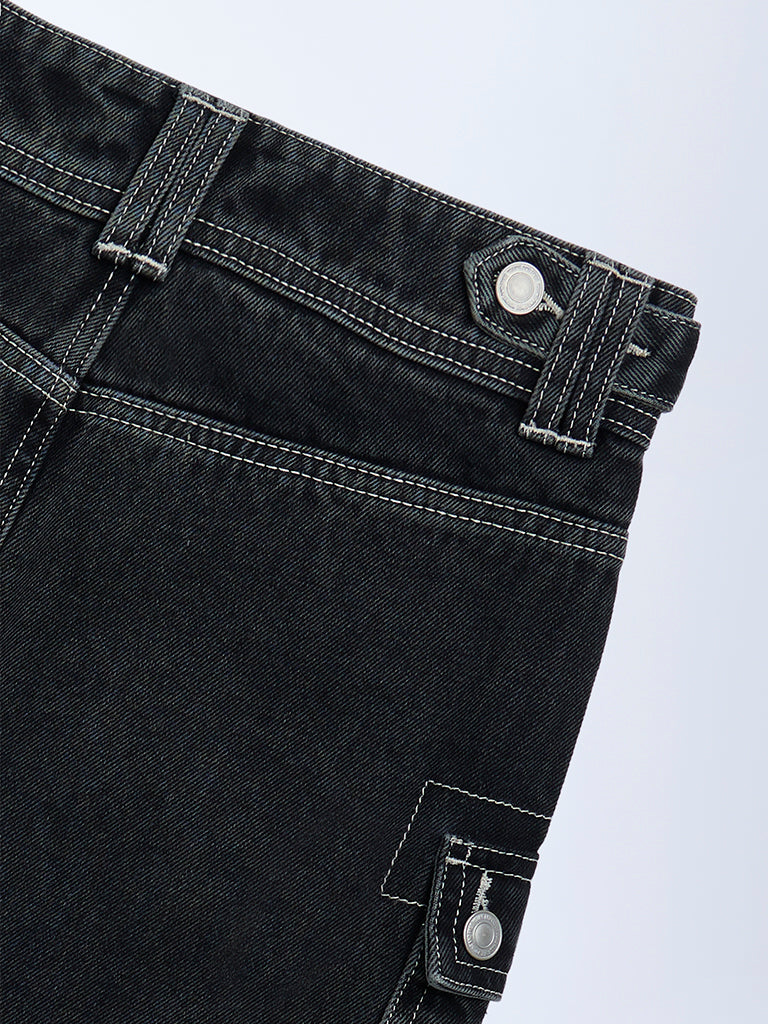 Y&F Kids Girls Charcoal High-Rise Denim Skirt