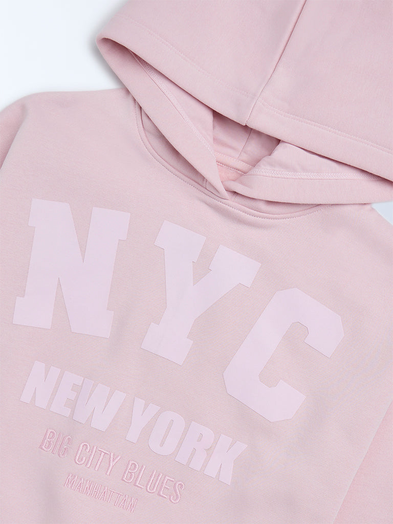 Y&F Kids Girls Pink Text Design Cotton-Blend Hoodie