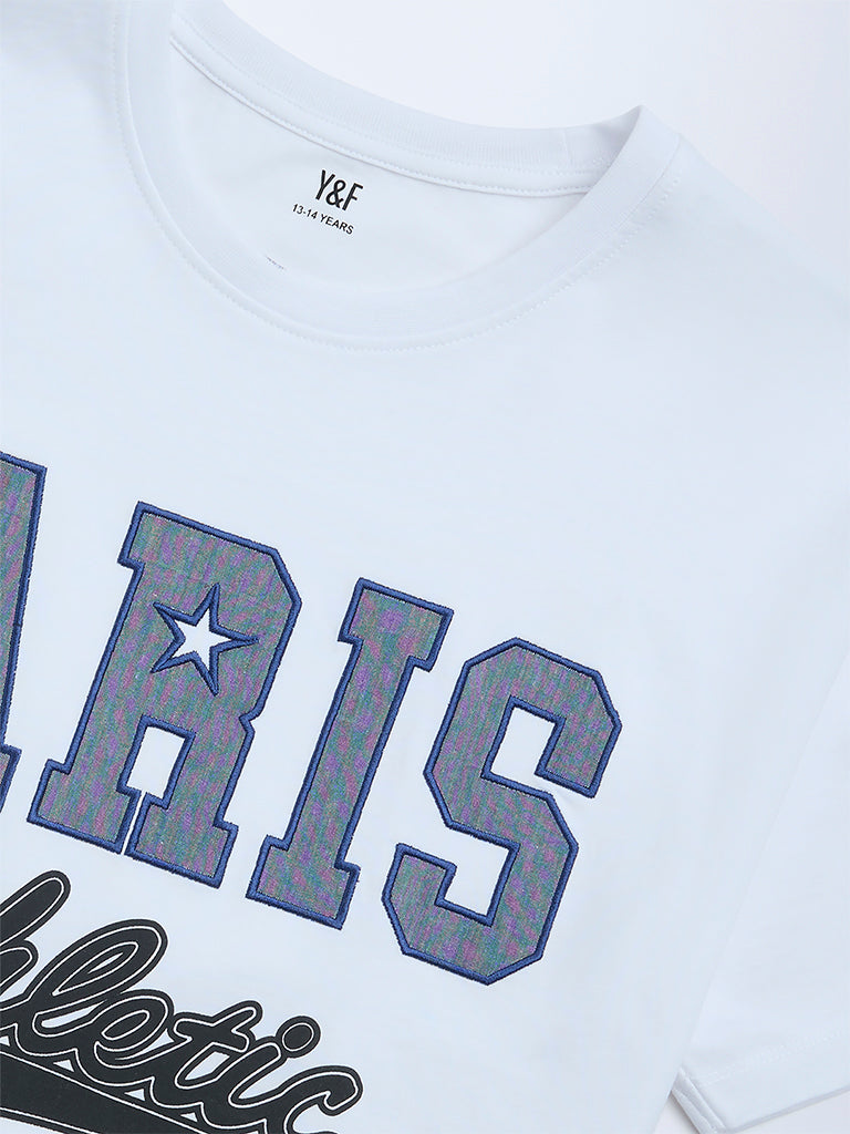 Y&F Kids Girls White Text Design Cotton T-Shirt