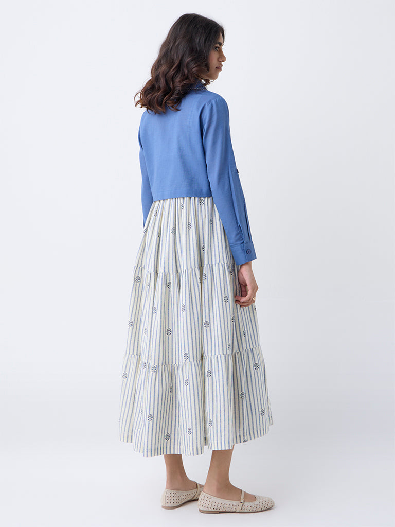 Bombay Paisley Blue Cotton Tiered Dress with Jacket