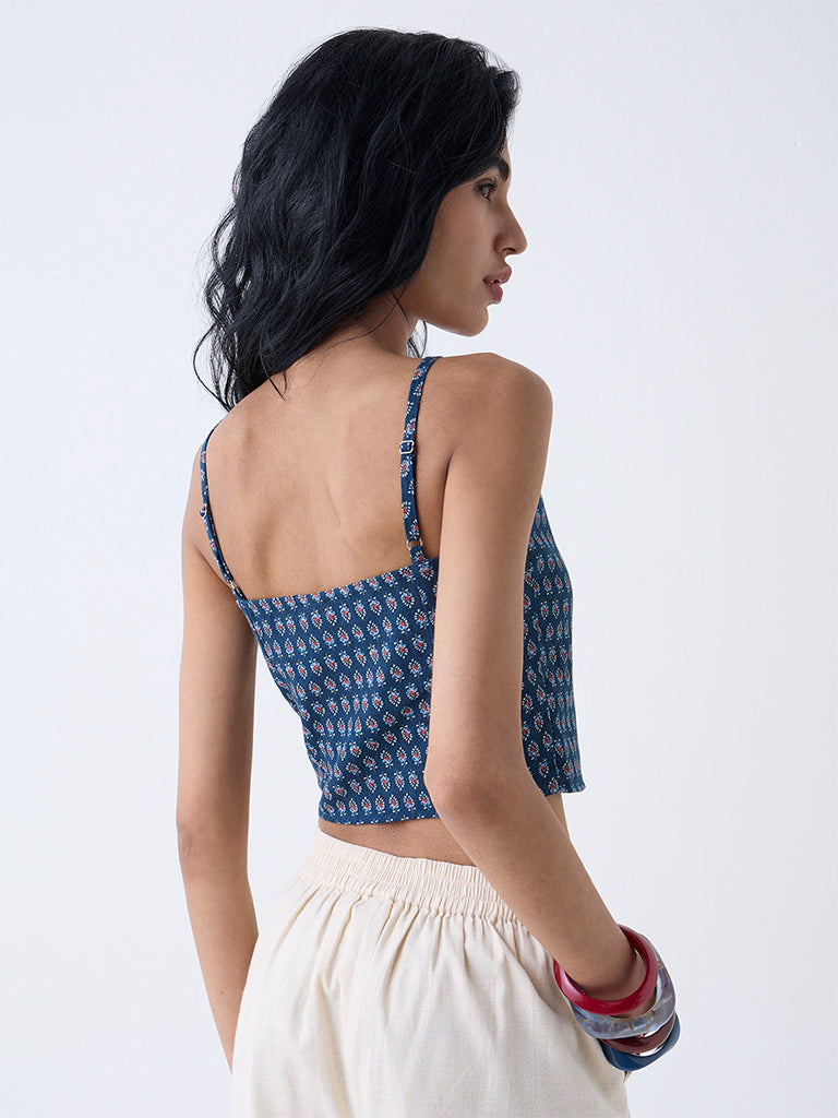 Bombay Paisley Blue Printed Cotton-Blend Top