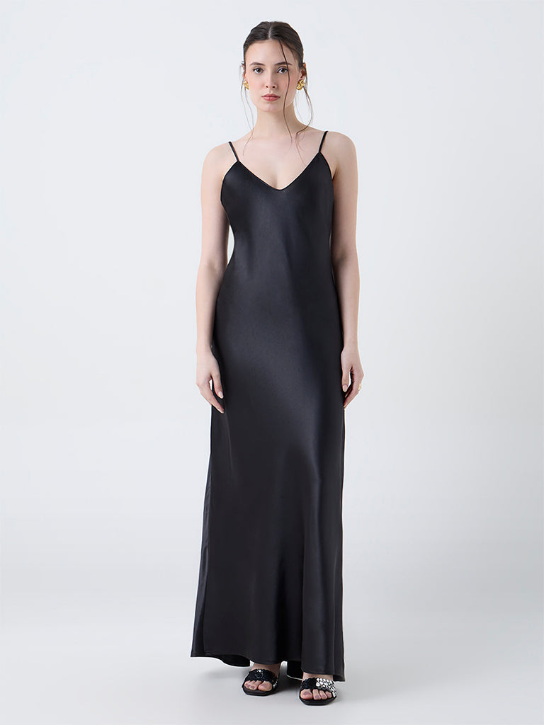 Wunderlove Black Satin Slip Dress