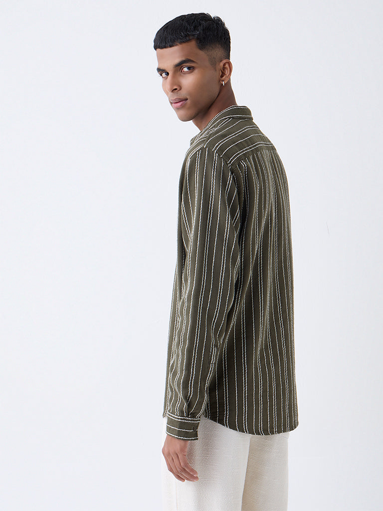 ETA Olive Striped Relaxed-Fit Cotton Shirt