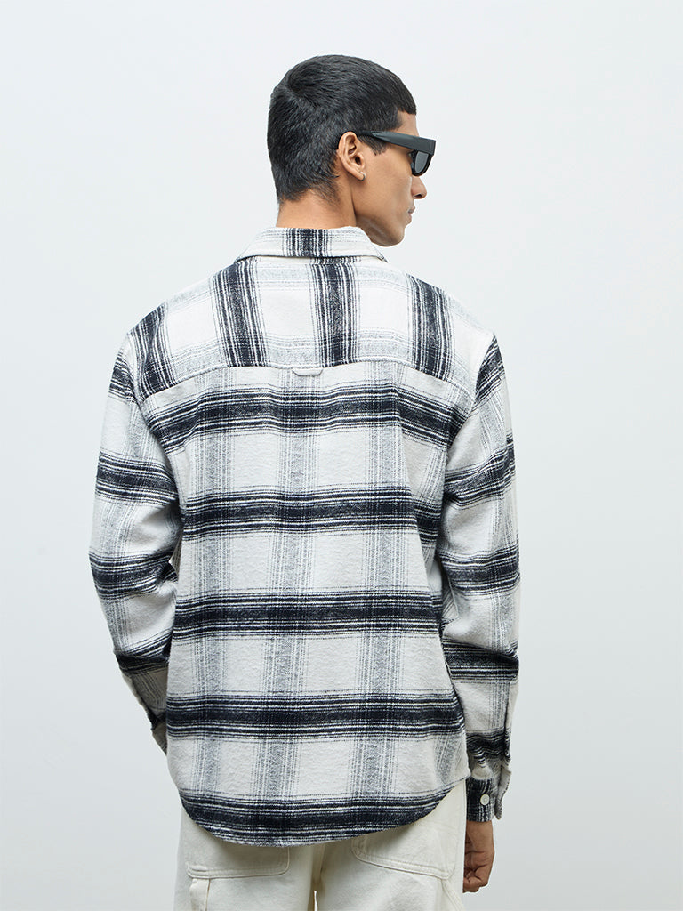 Nuon Black Checks Printed Relaxed-Fit Cotton Shirt