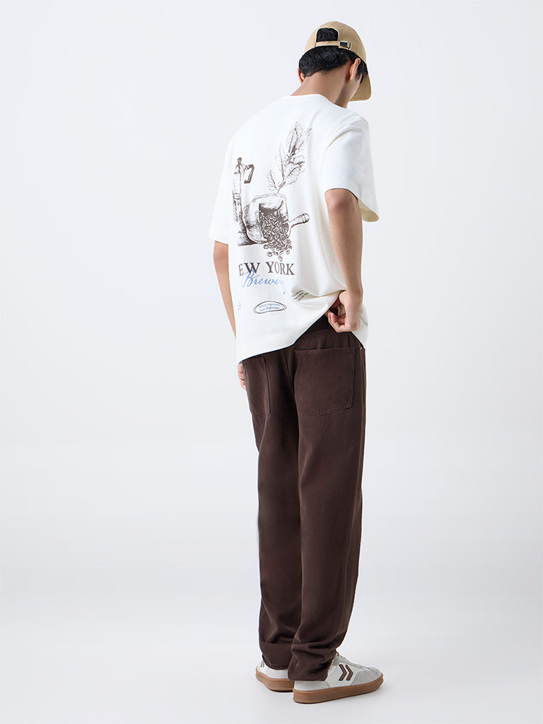 Nuon Cream Graphic Printed Relaxed-Fit Cotton T-Shirt