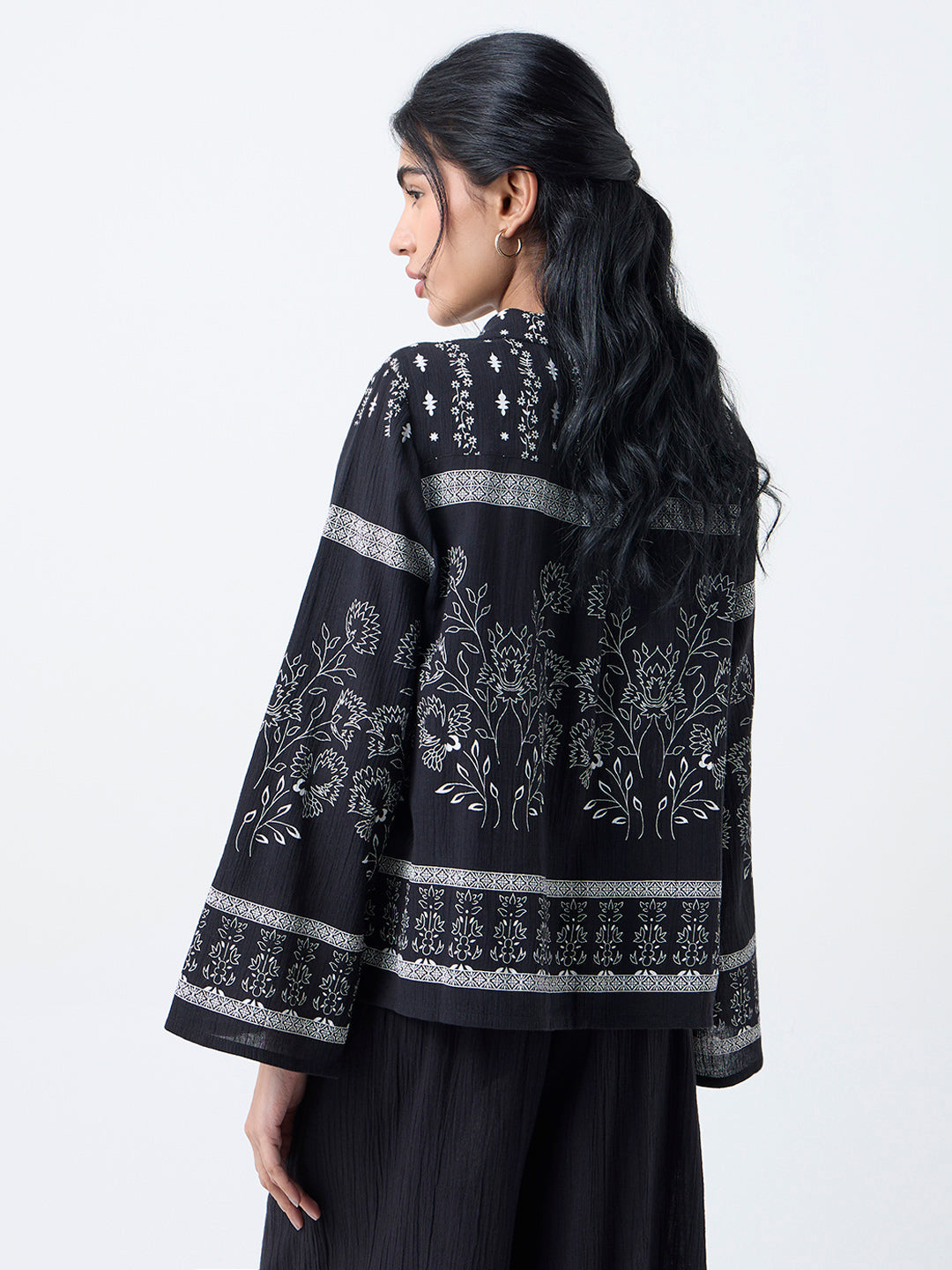 Bombay Paisley Black Floral Pattern Cotton Shirt