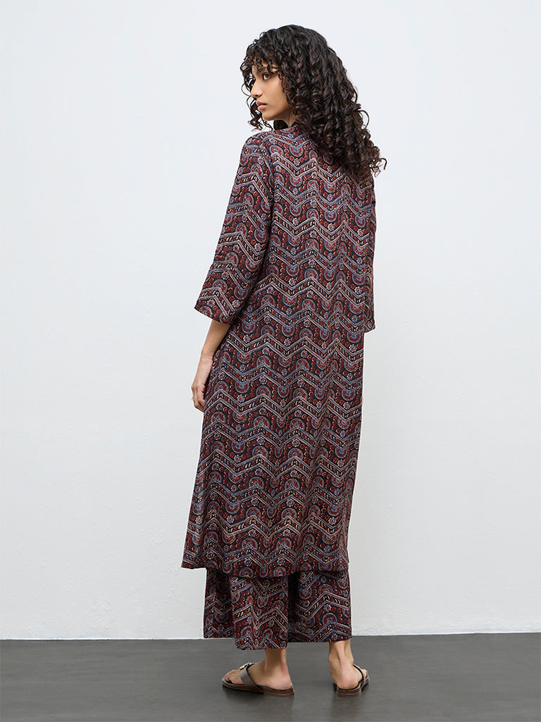 Utsa Black Chevron Printed A-Line Kurta