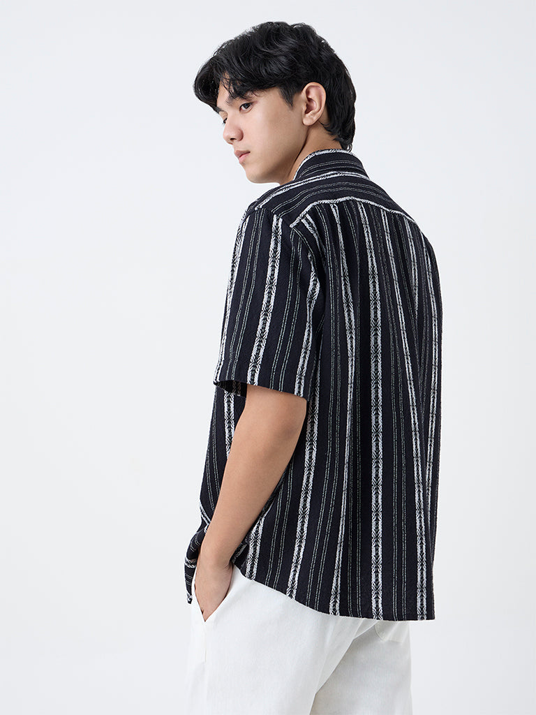 ETA Black Striped Relaxed-Fit Cotton Shirt