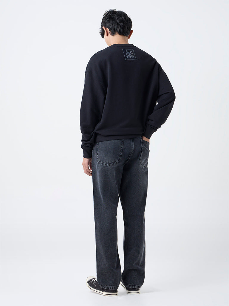 Nuon Charcoal Washed Relaxed-Fit Mid-Rise Jeans
