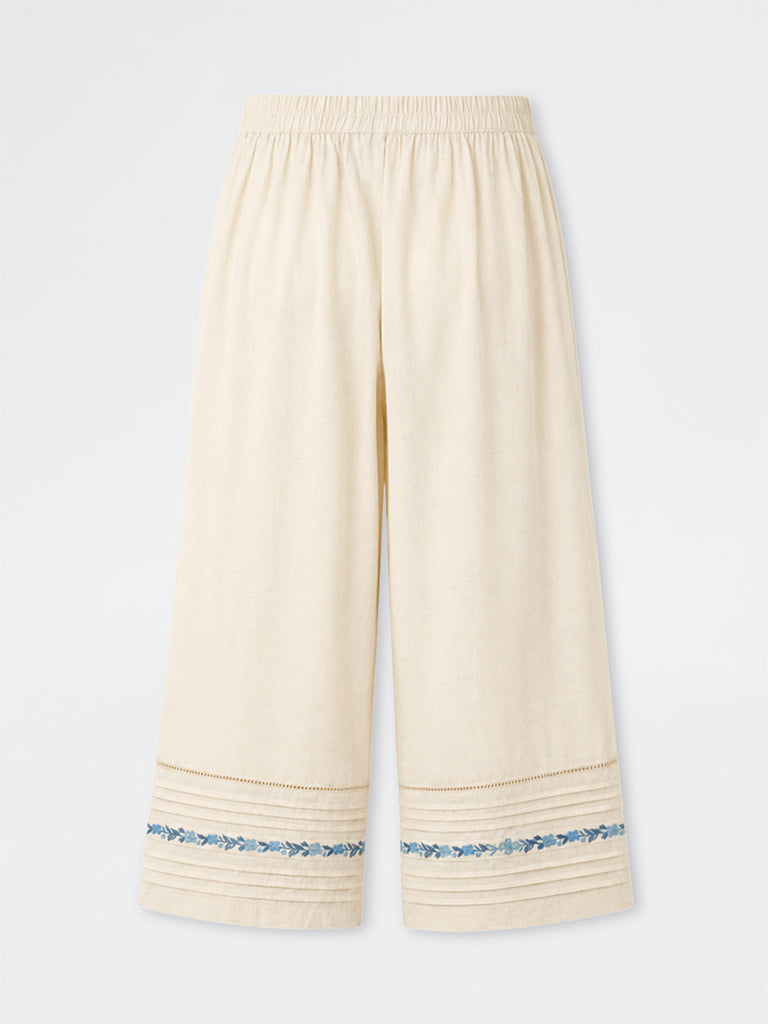 Utsa Off-White Pintuck Detail Cotton-Blend Pants